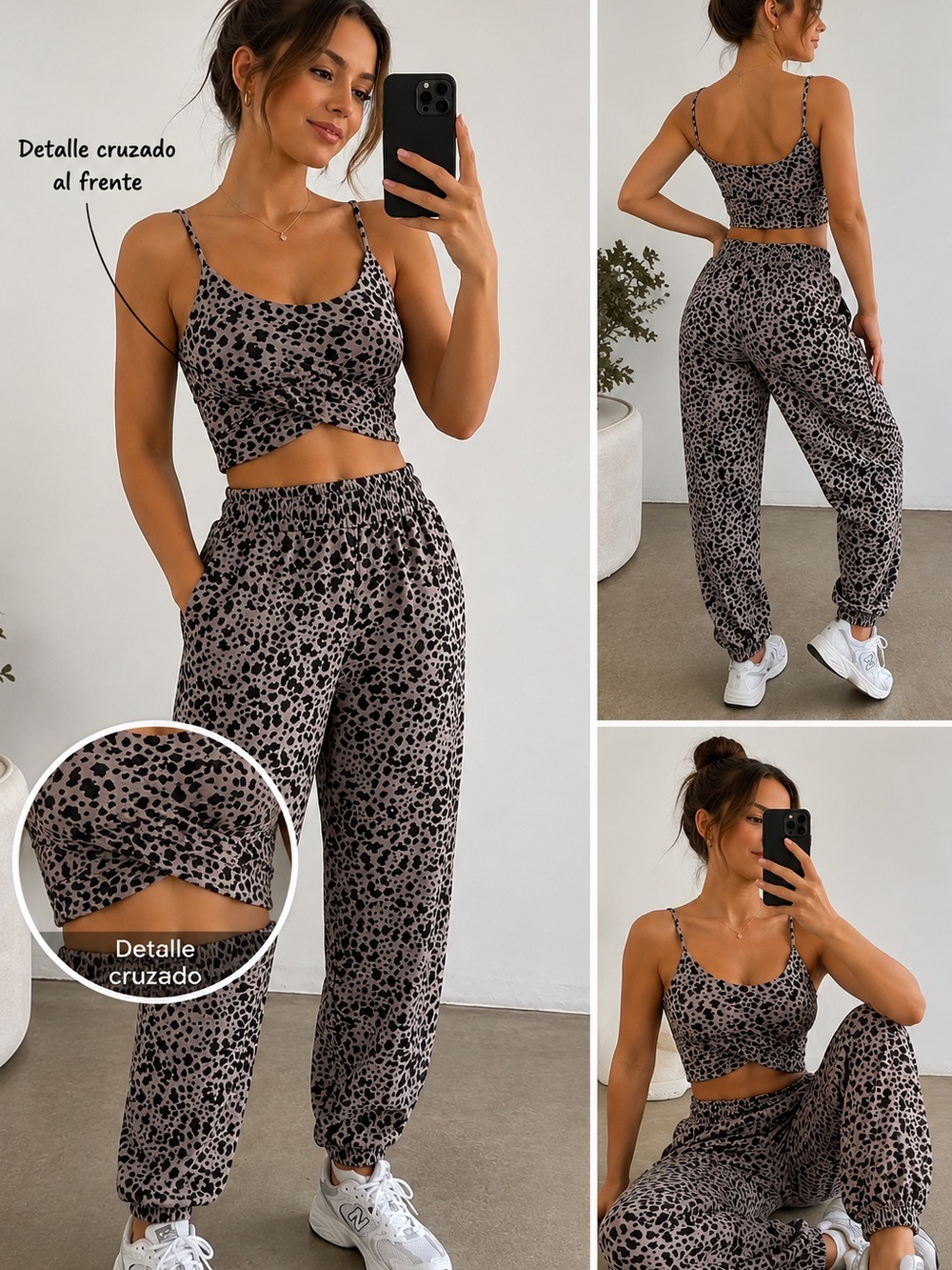 Abercrombie & Fitch Taupe and Black Leopard Jogger Set